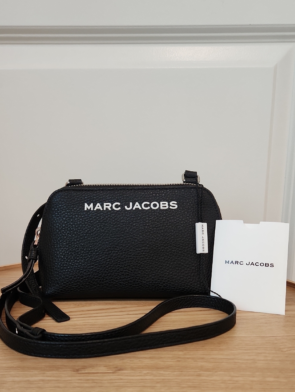 Marc Jacobs Black Pebbled Leather Logo Crossbody